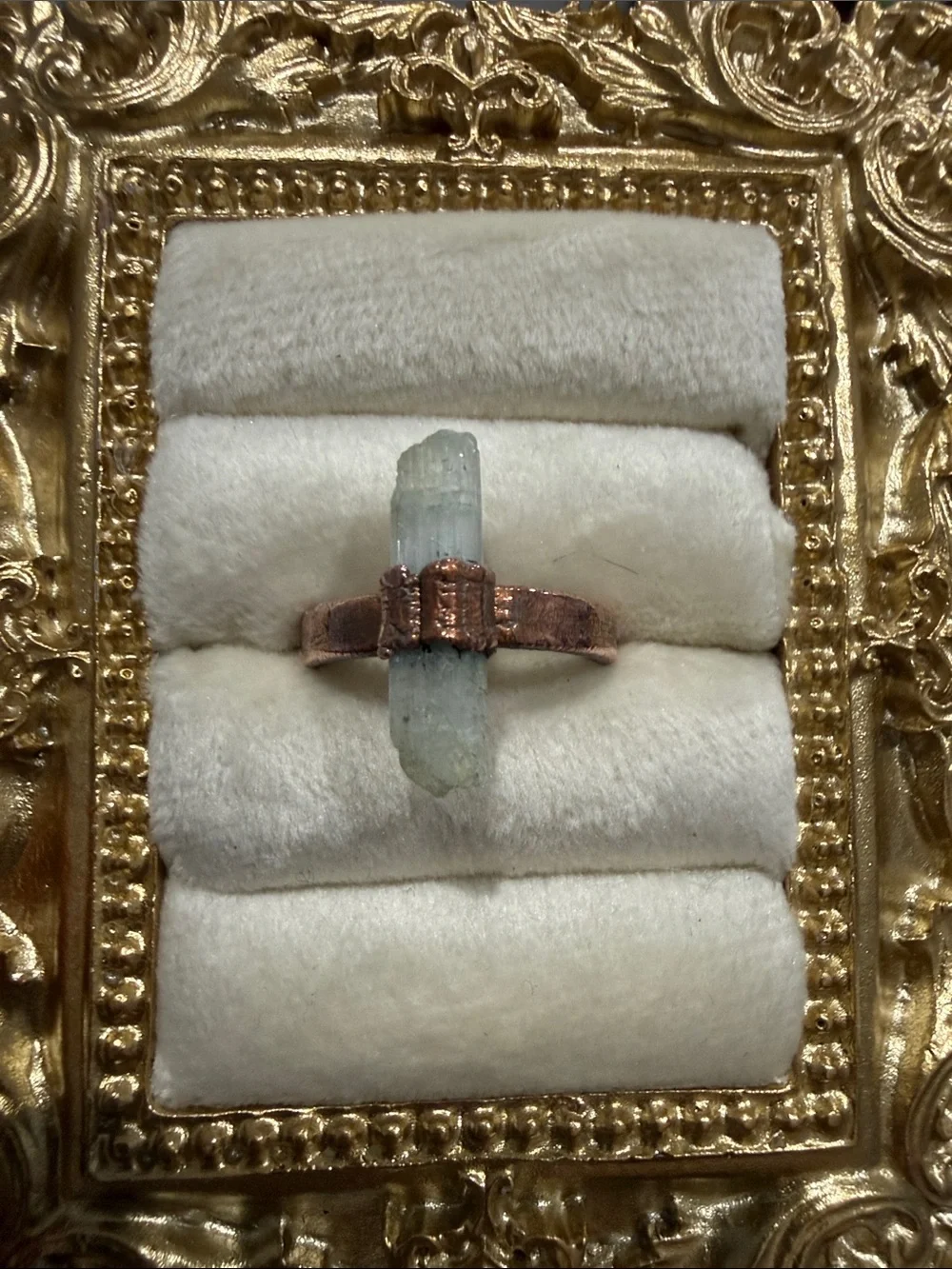 Handmade Copper Aquamarine Crystal Ring - Pale Blue